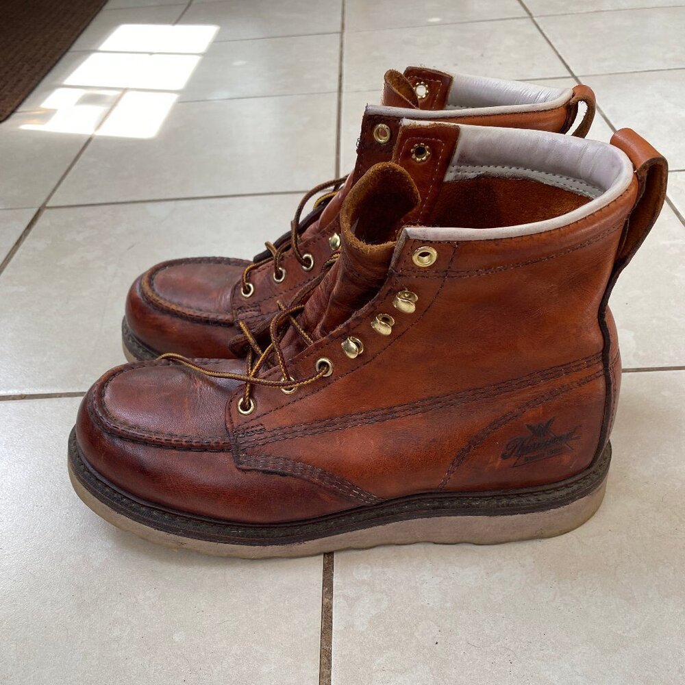 Thorogood ASTM Safety Steel Toe Wedge Sole Tobacco Color 6" Boot Size 8.5 US Men